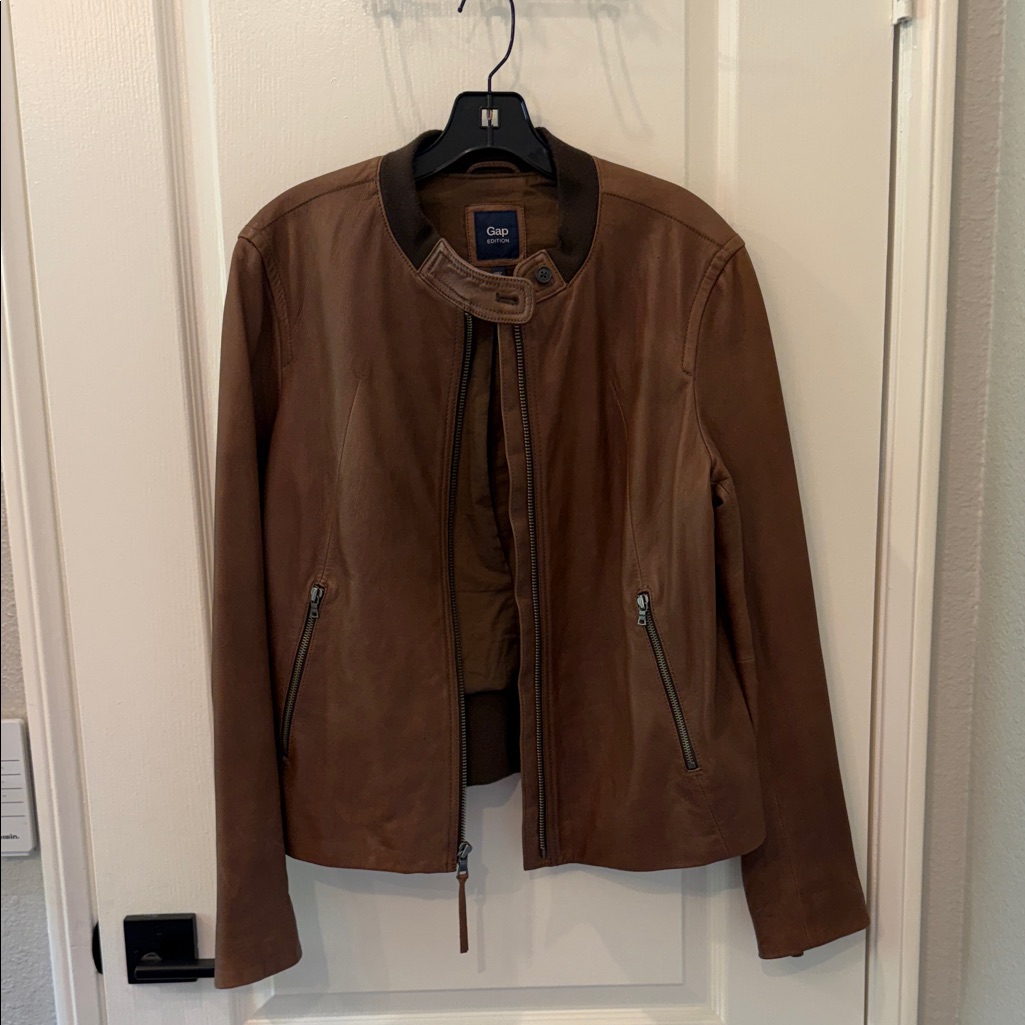 Vintage Gap Women's Brown Genuine Leather Zip-Front Moto Jacket